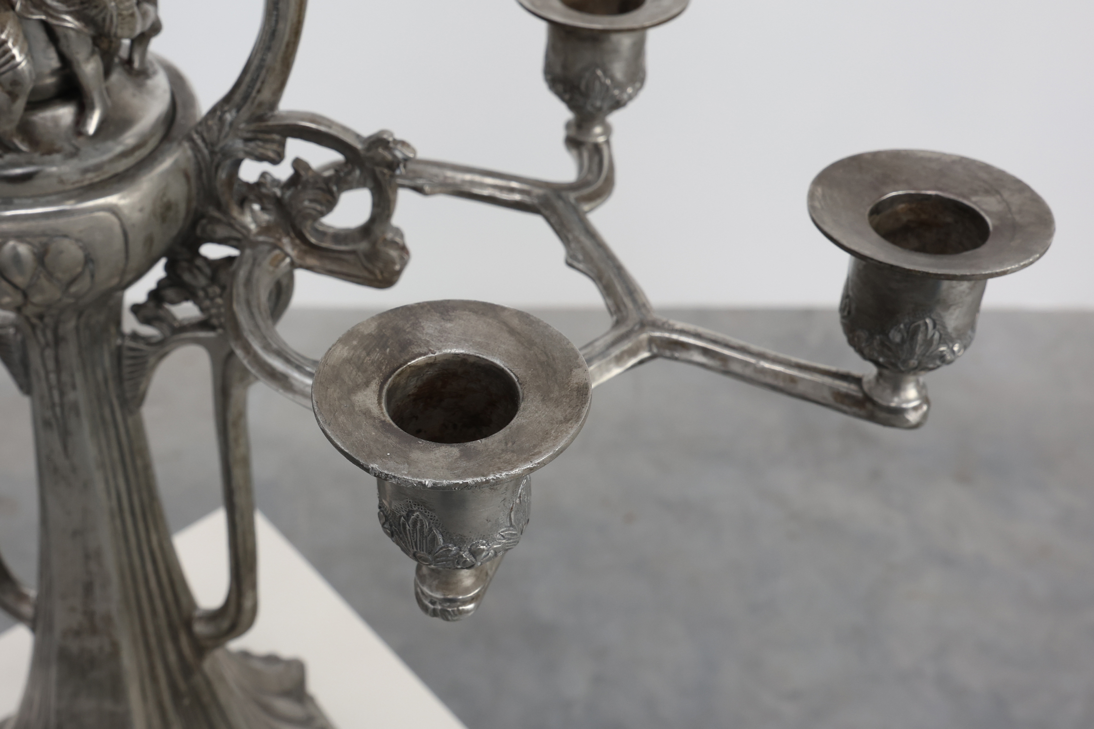 Art Nouveau tin candle holder by Achille Gamba, Italy ca. 1900thumbnail